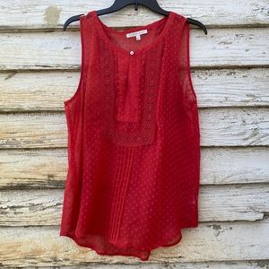 Daniel Rainn red Swiss dot & lace sheer blouse